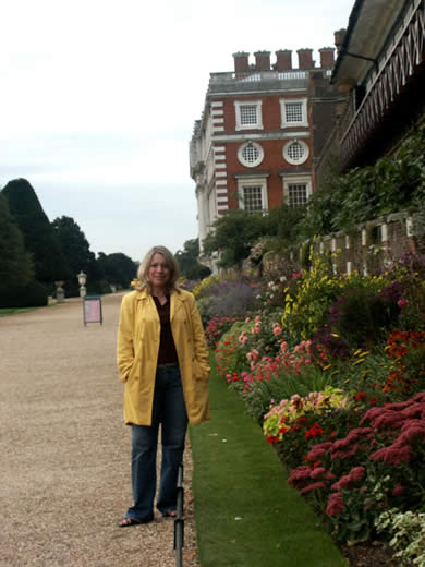 Diane in front of the Tudor Royal Tennis Court